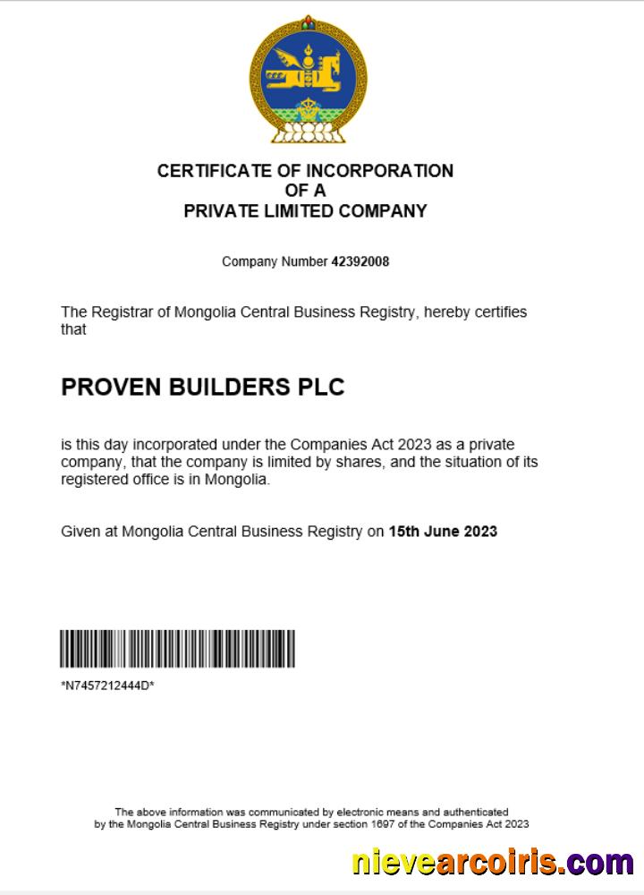 Mongolia business registration certificate